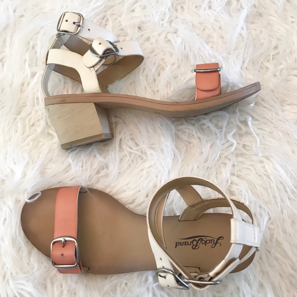 Lucky brand leather color‎ block heeled sandals